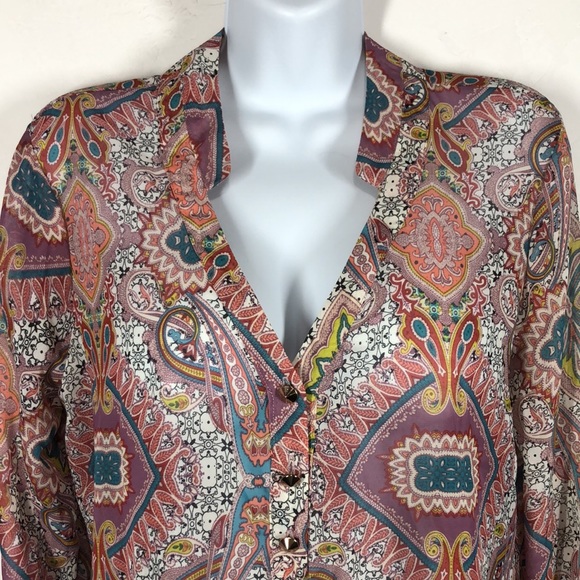 Mossimo pink paisley sheer blouse size medium - Picture 2 of 11